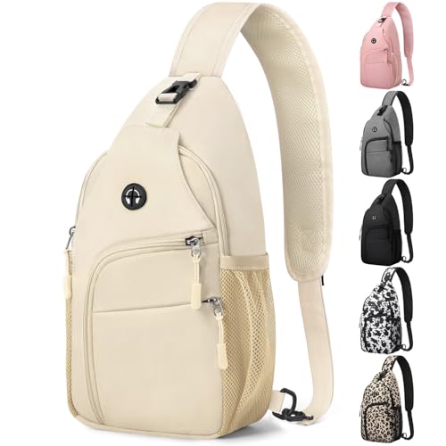 Pritent Crossbody Bags for Women Man Waterproof Sling Bag Backpack Trendy Casual Cross Body Bag with Convertible Shoulder Strap Chest Bag for Camping Hiking Travel Essentials (Ivory, Medium ) - color: Ivory, size: Medium