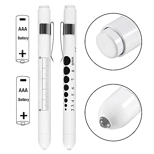 Aokin Medical Pen Light for Nurse Doctor, Reusable LED Medical Penlight Flashlight with Pupil Gauge and Ruler, White Light, White - color: White