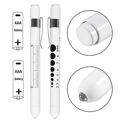Aokin Medical Pen Light for Nurse Doctor, Reusable LED Medical Penlight Flashlight with Pupil Gauge and Ruler, White Light, White - color: White
