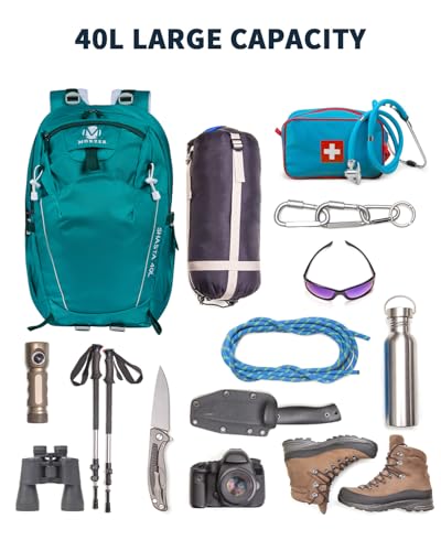 Hiking Backpack 40L Lightweight Waterproof Daypack for Men Women Outdoor Camping Mountaineering Trekking Travel Bag - color: Lake Blue