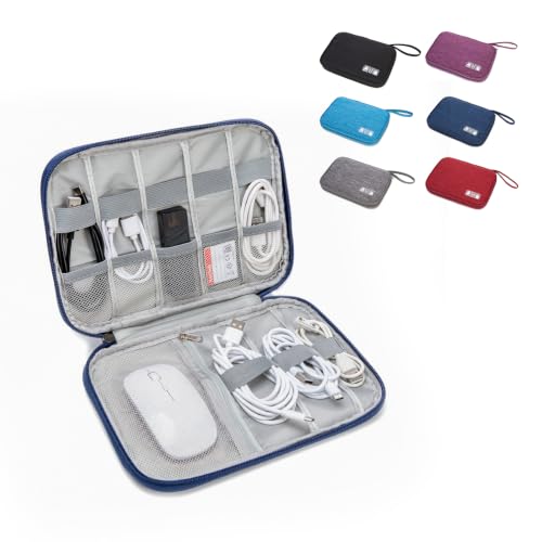 Electronics Organizer Travel Case - Water-Resistant Tech Bag for Cables, Chargers & Cord Management - Small Portable Pouch for Travel Accessories, Gear Bag for Airplane & Business - color: blue