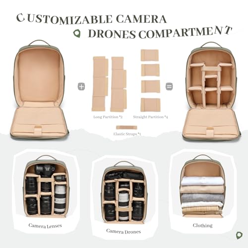 Camera Backpack for Photographers, DSLR/SLR Mirrorless Camera Bag with 14 Inch Laptop Compartment & Tripod Holder, Waterproof Rain Cover Photography Travel Daypack for Sony Canon Nikon Drone (Green) - color: Jungle Green