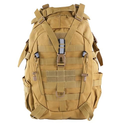 aiGear 25L Tactical Backpack, MOLLE Hiking Daypack, Khaki | 600D Oxford water-resistant daypack with MOLLE webbing, multi-layer storage and padded straps for hiking and camping. - color: Khaki, size: 25L