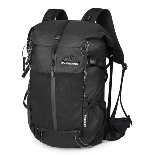 Naturehike Hiking Backpack, 30+5L Travel Backpack with Macromolecule Fabric, Hiking Daypack with AIR Backpack System for Women Men - color: Black