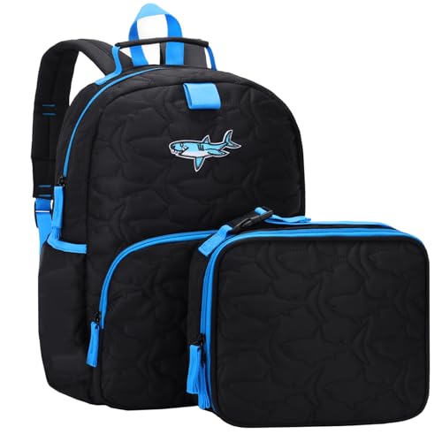 Chase Chic Toddler Backpack for Boys, Puffer Cute Lightweight Preschool Backpack with Lunch Box Set for Daycare Travel Kids Age 3-6,Black Shark - color: Black Shark