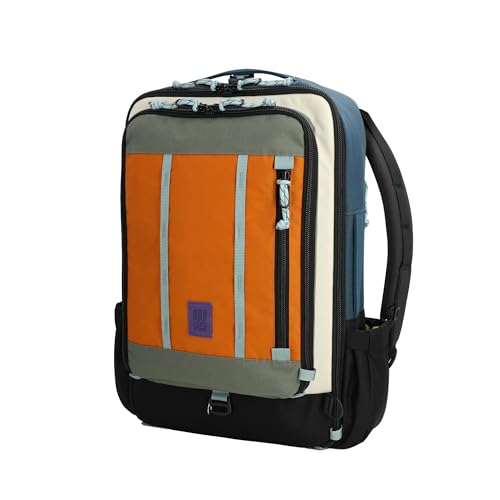 Topo Designs Global Travel Bag – 30L or 40L - Carry-On Compliant Most Airlines, Durable Travel Duffel Bag, Clam Shell Main Pocket, Laptop Sleeve, Backpack, Luggage (30L / Pond Blue/Spice) - color: Pond Blue/Spice, size: 30L