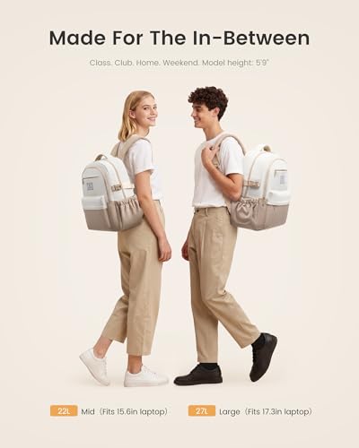 LOVEVOOK Laptop Backpack for Women Teens,College School Backpack with Tumbler Holder,15.6" Computer Bag,14 Pockets,Waterproof - color: Khaki/Cream, size: 17.3inch