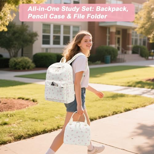BTOOP School Backpacks for Teen Girls Bookbags Lightweight Kids Backpack School Bags Set with Lunch Box Pencil Case - color: B-pink-bowknot