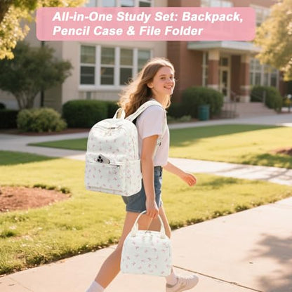 BTOOP School Backpacks for Teen Girls Bookbags Lightweight Kids Backpack School Bags Set with Lunch Box Pencil Case - color: B-pink-bowknot