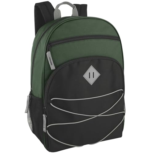 Summit Ridge Boys and Girls School Backpacks with Bungee Cord Front | 17” Multi Pocket Backpack for Kids, Teens, Adults, Travel (Green/Black) - color: Green/Black
