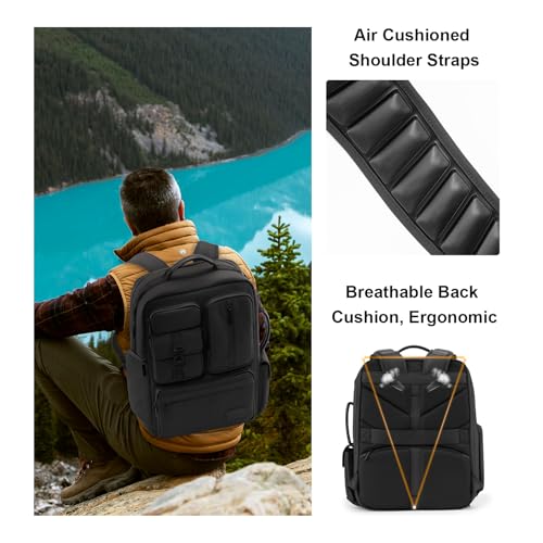 Cwatcun Camera Backpack, DSLR/SLR/Mirrorless Camera Bag for Photographers, Waterproof Leather Coating Camera Case with Tripod Holder&Laptop Compatible with Canon/Nikon/Sony/Fuji - color: Black