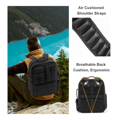Cwatcun Camera Backpack, DSLR/SLR/Mirrorless Camera Bag for Photographers, Waterproof Leather Coating Camera Case with Tripod Holder&Laptop Compatible with Canon/Nikon/Sony/Fuji - color: Black