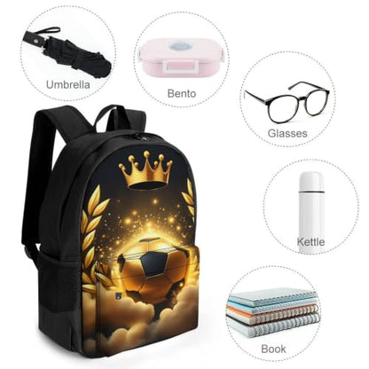 Golden Crown Soccer Backpack, Durable Polyester Daypack with Laptop Compartment, Reinforced Bottom, Adjustable Shoulder Straps And Multi Pockets for Travel And Daily Use - color: Golden Crown Soccer