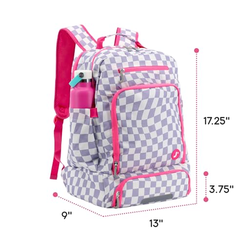 J World New York 2-in-1 Insulated Backpack Lunch Box for Kids. Adult School Bookbag, Lavender Checkers, 17 x 13 x 9 Inches - color: Lavender Checkers