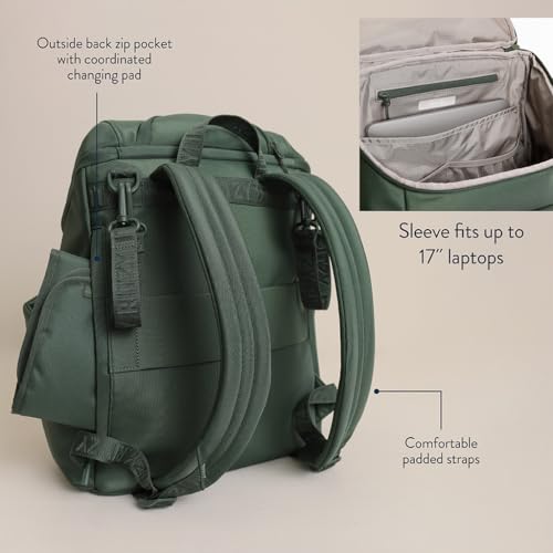 Itzy Ritzy Belong Bucket Backpack – Lightweight Diaper Bag Backpack Featuring 16 Pockets, Bucket Top Opening, Stroller Straps & Changing Pad – Organized and Stylish Everyday Family Backpack (Green) - color: Hunter Green