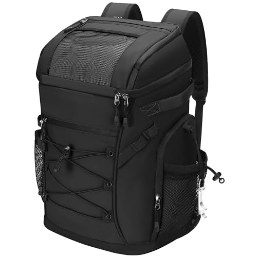 30L Cooler Backpack for Men Women, Leak Proof & Waterproof, Double Decker Insulated Backpack Cooler for Beach Camping Picnic (7.93 Gal, 48 Can) - color: Black