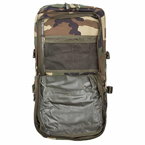 Mil-Tec Unisex Assault Pack - Rugged Durable Lightweight Ergonomic Versatile Tactical Outdoor Camping Hiking Backpack with Adjustable Padded Shoulder Straps & MOLLE Loops, Woodland Camo, 36L - color: Woodland Camo, style: 36l