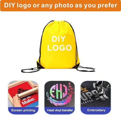 Drawstring Backpack Bulk 30 Packs Draw String Bags for Gym Sports Trip Pedestrianism Cinch Sack DIY for Women Men with Memo Card (yellow) - color: Yellow