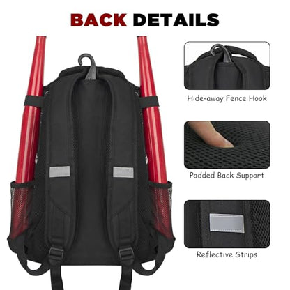 Goloni | Baseball Backpack,Baseball Bag for Adult,Softball Bat Bag with Shoes Compartment,Large Main Compartment for Helmet & accessories, Fence Hook - color: Marble