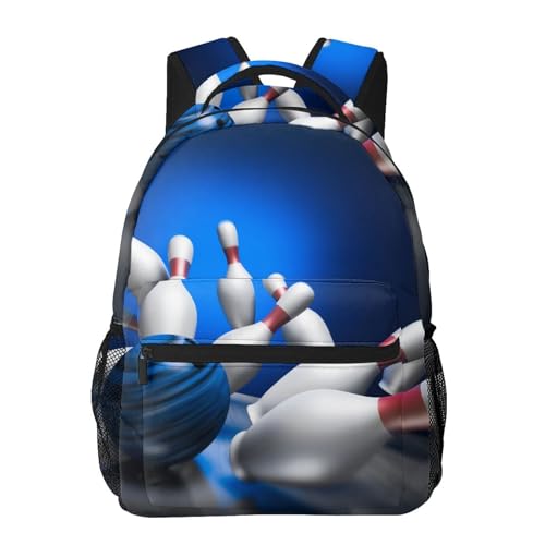 Fun Blue Bowling Backpack For School Laptop Bags Bookbag Big Casual Daypack For Student Girls Boys Kids Teens Travel Sports Work - color: Fun Blue Bowling