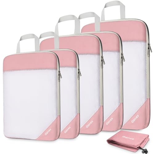 Compression Packing Cubes, Gonex Extensible Storage Mesh Bags Organizers - color: 6-1-Pink, size: Set of 6 New Size