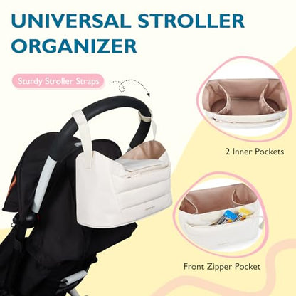 mommore Diaper Bag Tote with Stroller Organizer Puffer Bag Large Capacity Baby Bag with Changing Pad for Travel, Hospital - color: Beige