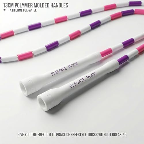 Pro-Grade Beaded Jump Rope for Beginners - color: White/Purple/Pink