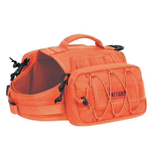 OneTigris Dog Backpack for Medium & Large Dogs, Mammoth Nylon Dog Pack Tactical Backpack Harness with Side Pockets for Hiking Walking Training Running - color: Orange, size: Large