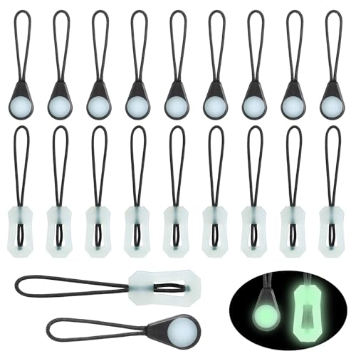 20 Pcs Self Luminous Backpack Zipper Pulls, Glow in the Dark Zipper Pulls Luggage Zippers Pull Head for Outdoor Mountaineering Camping Jackets Handbags