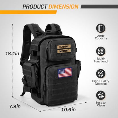 SHARKMOUTH Dad Diaper Bag for Men - Military Baby Backpack with Patches for Hiking Travel Camping Trips - Baby Shower Gifts Black - color: Black