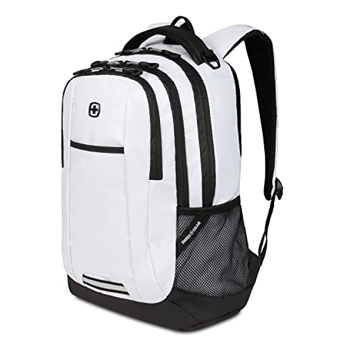 SWISSGEAR Cecil 18-Inch Laptop Backpack Fits 16-Inch Laptop, Travel Daypack with Organizer Pockets, Water Bottle Holders & Padded Straps – White - color: White