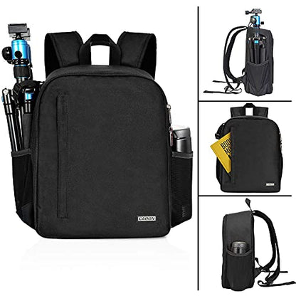 CADeN DSLR SLR Camera Backpack Bag for Mirrorless Cameras/Photographers, Camera Case Water-Repellent Compatible with Nikon Canon Sony Lens Tripod Accessories Photography Men Women (Black, Small)
