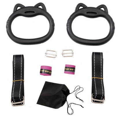 JIANWEI Gymnastics Rings Set for Kids, Professional Children Trapeze Bar Pull Up Rings with Straps Kids Playground Home Exercise Gym Rings with Drawstring Bag for Children Exercise(Pink)