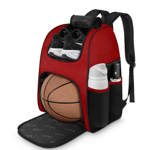 MATEIN Basketball Bag, Sturdy Soccer Bag with Ball Holder & Shoe Compartment, Large Basketball Backpack for Training Equipment, Water Resistant Sports Ball Backpack Fits Volleyball Football, Colorful - color: Red