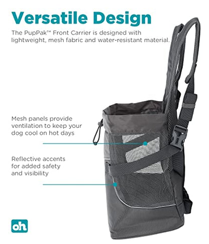 Outward Hound PupPak Dog Front Carrier, Small, Grey – Hands-Free Hiking & Camping Pet Backpack for Small Pets up to 10 lbs, Padded Straps, Breathable Mesh, Water-Resistant, Safety Clip - size: 12.0"L x 7.0"W x 11.5"H