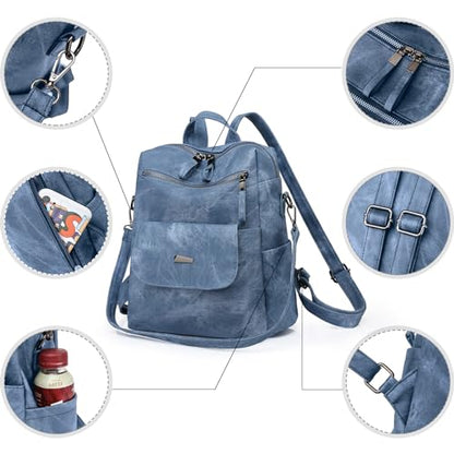 Backpack Purse for Women, PU Leather Backpack Purse, Fashion Travel Anti Theft Backpack, Multipurpose Lightweight Waterproof Convertible Purse Shoulder Bag Handbag, Blue - color: Blue