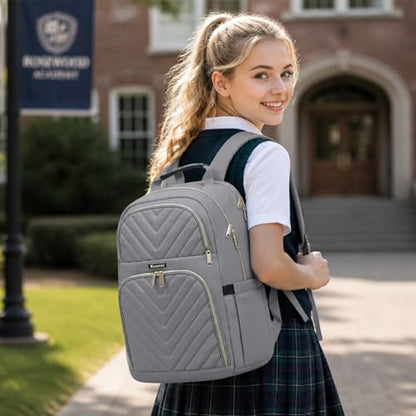 Laptop Backpack Women Big Student Bookbag Middle High School Teen Girls - color: Grey, size: 15.6 Inch