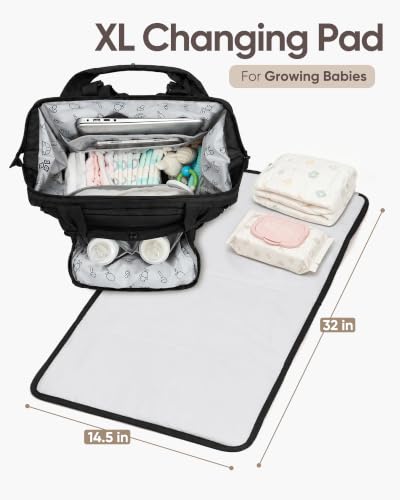 BELALIFE Baby Diaper Backpack Bag, Baby Essentials Travel Backpack for Moms Dads, with Changing Pad, Insulated Bottle Holders & Stroller Straps, Black - color: Black