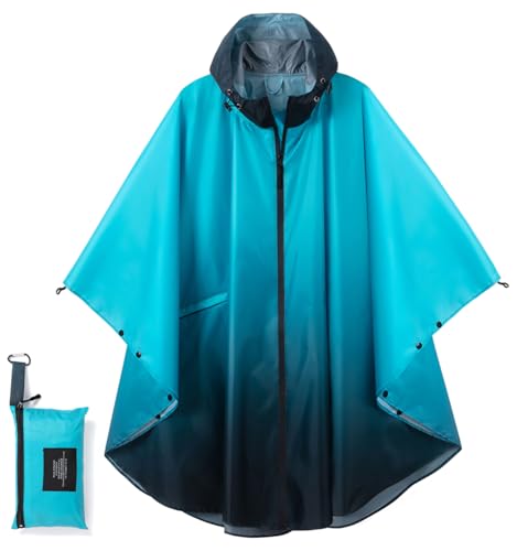 Fashion Hooded Rain Poncho Waterproof Raincoat Jacket with pocket for Women/Men/Adult - color: Gradient Blue