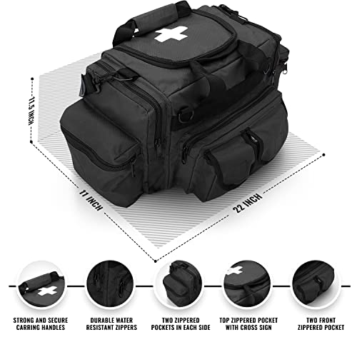 ASA TECHMED First Aid Responder EMS Emergency Medical Trauma Bag Deluxe, Black - color: Black