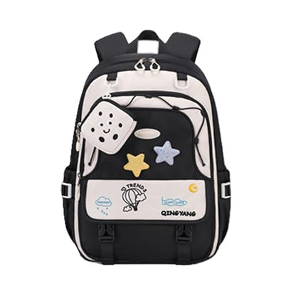 Girls Backpack Cute Star Bookbag for Elementary Middle School Kids Teens Kawaii Book Bag Preppy Y2k Aesthetic Back Pack 6-8 8-10 10-12 (Black) - color: Black
