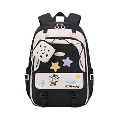 Girls Backpack Cute Star Bookbag for Elementary Middle School Kids Teens Kawaii Book Bag Preppy Y2k Aesthetic Back Pack 6-8 8-10 10-12 (Black) - color: Black