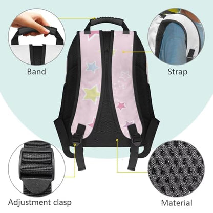 Lightweight 17 Inch Laptop Backpack for High School & College Students - Minimalist Star Print Pink Durable School Bookbag with Adjustable Padded Shoulder Straps & Water Bottle Pocket - color: Minimalist Star Print Pink