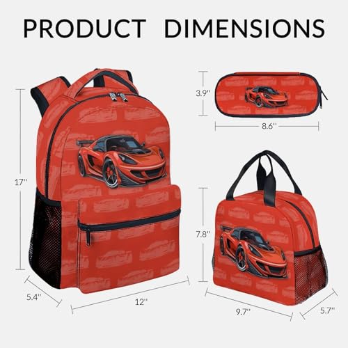 Backpack Set for Kids - Car Backpacks for Boys, 17 Inch Durable Toddler School Bookbag with Lunch Box and Pencil Case - color: Style-3