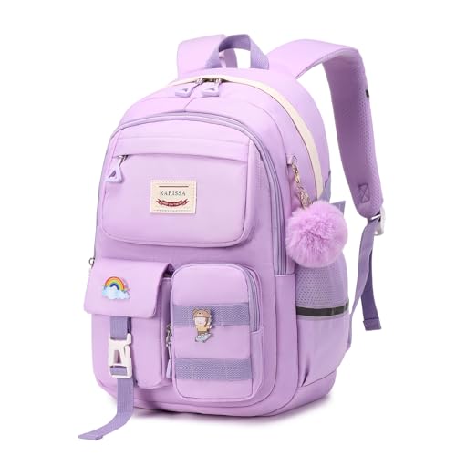 MUSEVOS Kawaii Girls Backpack for School, Cute Teenage Multiple Pockets Backpack, Fashion Bookbag for Primary Elementary High School, Purple - color: Purple