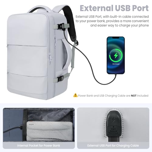 BAGAIL Travel Laptop Backpack, Carry on with USB Port, Luggage Bag for Holiday-Light Grey - color: Light Grey