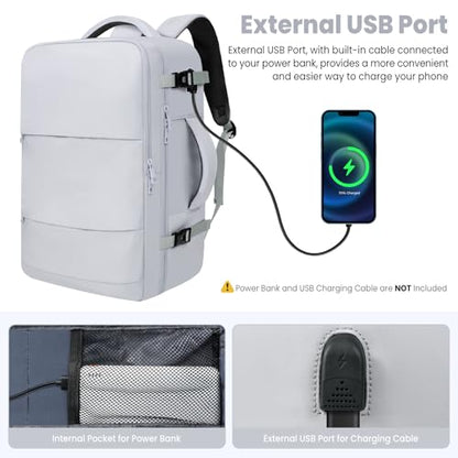 BAGAIL Travel Laptop Backpack, Carry on with USB Port, Luggage Bag for Holiday-Light Grey - color: Light Grey