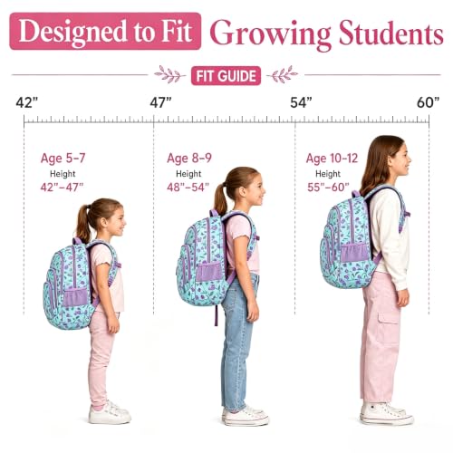 MYGOO Girls School Backpack Archibald Berry Purple Bookbag for Elementary Middle School Ages 5-12, 17 inch Large Capacity 24L Kids Student Travel Bags - color: Archibald Berry Purple