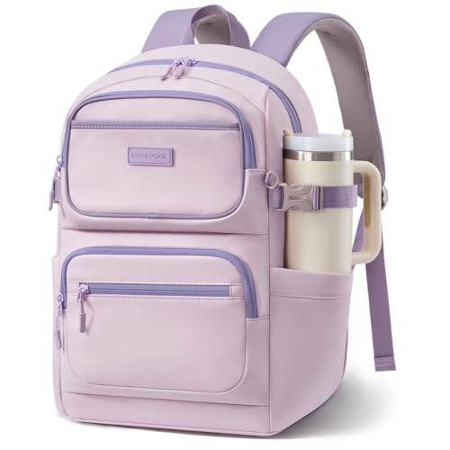 LOVEVOOK School Backpack for Teen Girls & College Students, Large Capacity Laptop Backpack with Water Bottle Holder, Lightweight Bookbag for School, Travel & Everyday Use, Purple-Lavender - color: Purple-lavender, size: 15.6 inch