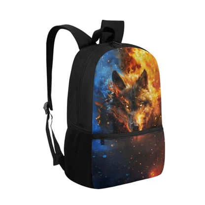 ZOUTAIRONG Flaming Wolf Print Backpack and Small Water Bottle, Large Capacity School Bags Lightweight Bookbag with Side Pockets for Small Thermos - color: Flaming Wolf